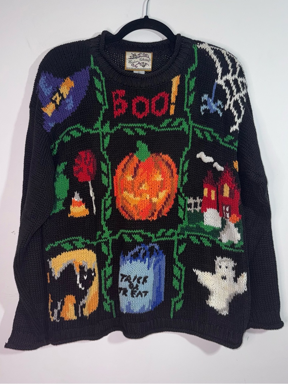 Vintage 1995 Heirloom Collectibles Halloween Sweater Black Ramie Cotton Size S